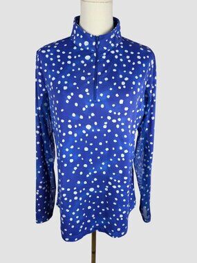 IBKUL Polka Dot Blue UPF 50+ Long Sleeve Sz L Sun Shirt Quick Dry Cooling